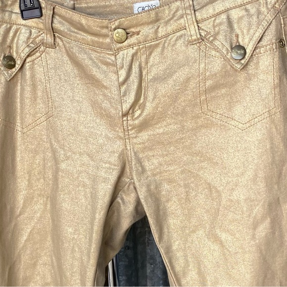VTG Y2K Cache Gold Metallic Skinny Jeans Size 4 - Picture 2 of 6